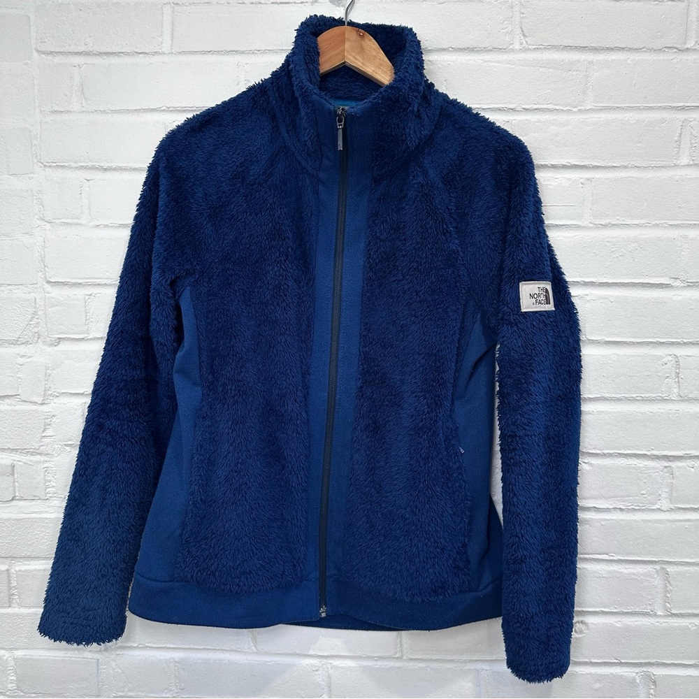 The North Face Womens Jacket Size Medium Dark Blue Fuzzy Fleece Full Zip Outdoor